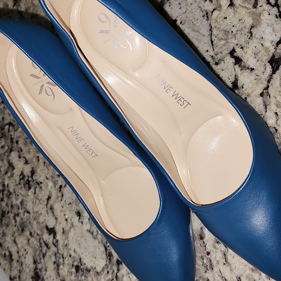NEW Nine West pointed-toe pumps high heels women's size 6 blue leather - Picture 4 of 7